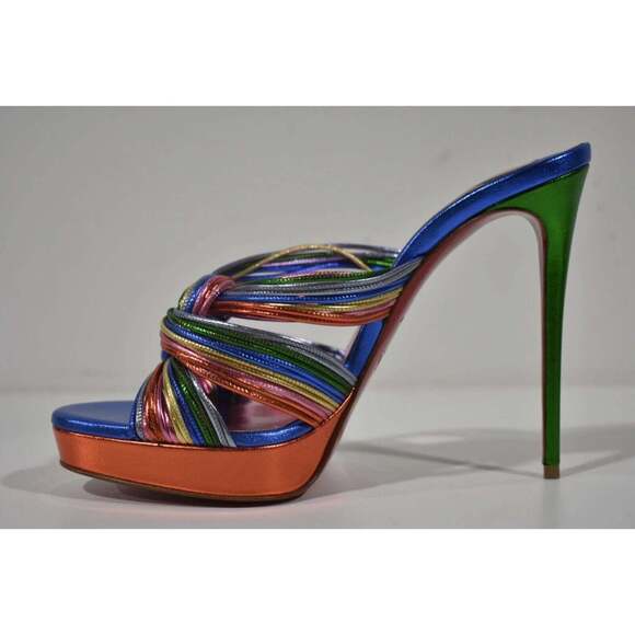 Christian Louboutin Multitaski Alta 120 Multicolor Backless Sandal Heel Pump 37 - Picture 8 of 12